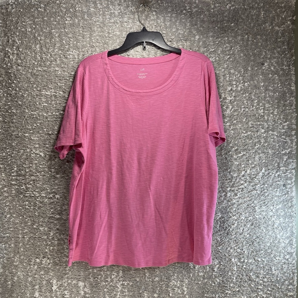 J. Jill Pima-Slub Scoop Neck Side Slit Tee Pink Xl Casual Preppy